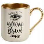 Kubek Premium Złoty Ecru Personalizowany Królowa Brwi Dla Stylistki
