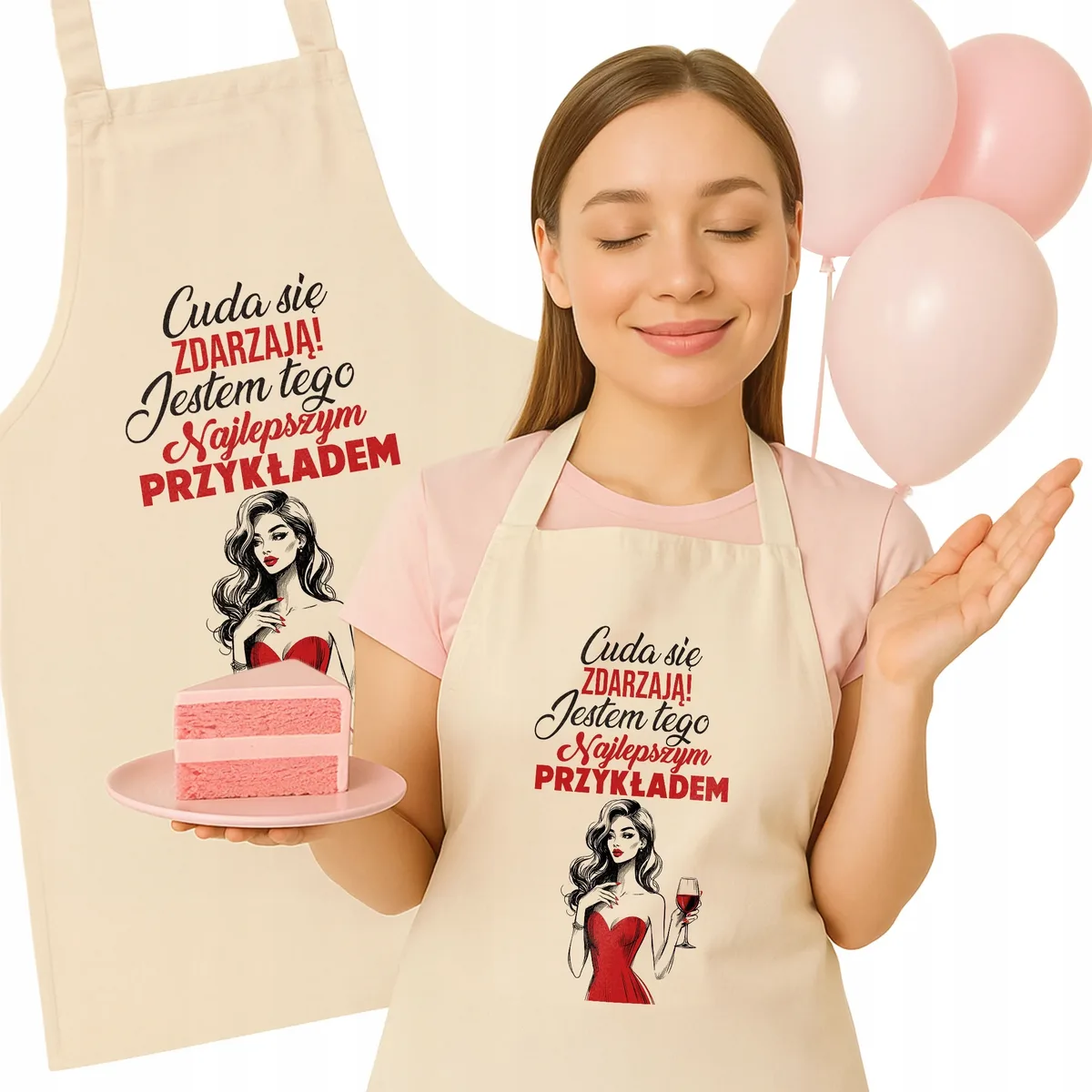 Bawełniany Fartuch Kuchenny Ecru Dzień Kobiet Prezent Z Nadrukiem Dla Niej