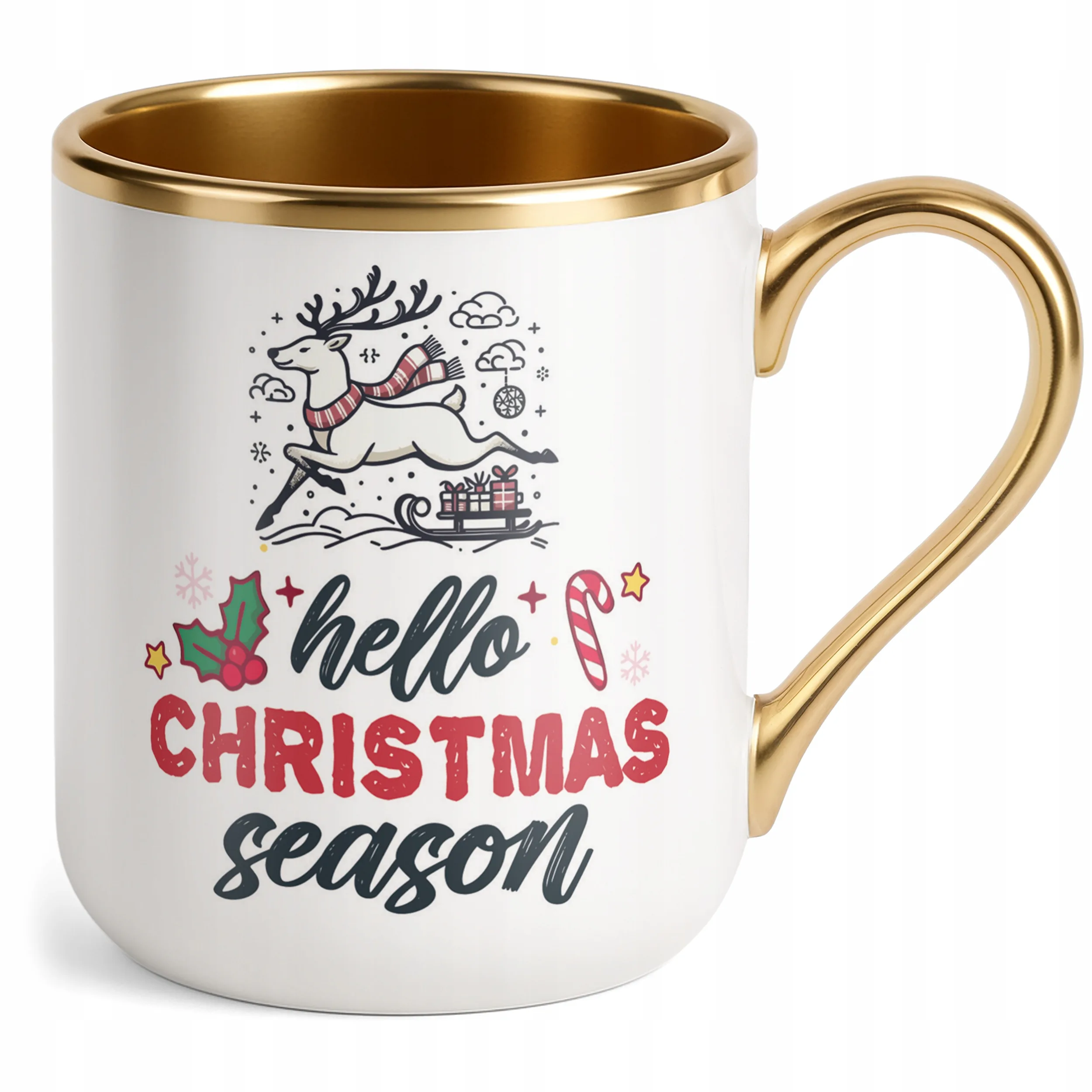 Kubek Premium Złoty Świąteczny Hello Christmas Boże Narodzenie