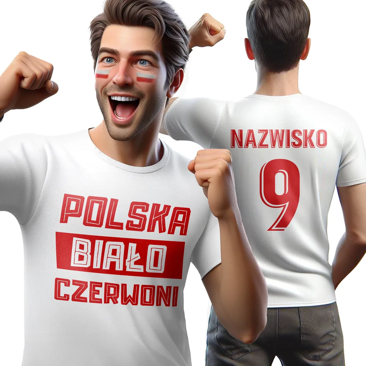 T-shirt personalizowany koszulka męska Polska Biało Czerwoni Euro