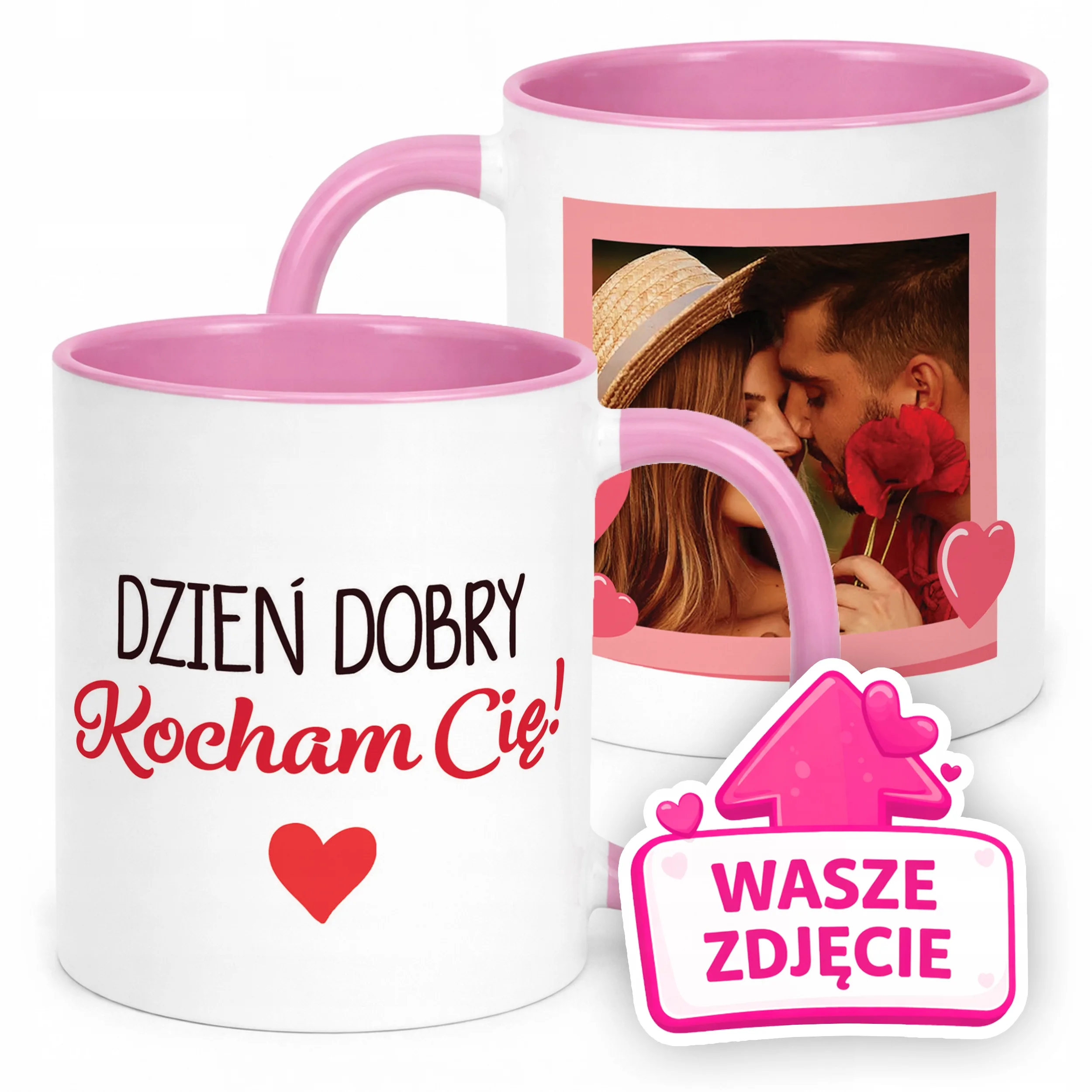 Kubek Różowy Z Własnym Zdjęciem Serce Walentynki Prezent Upominek