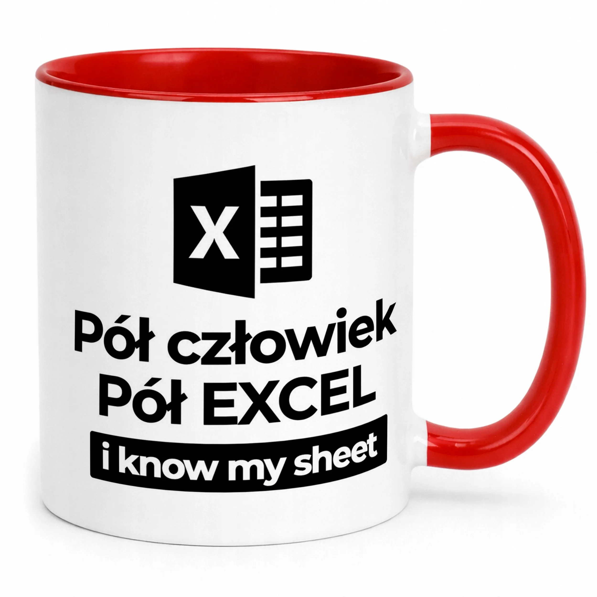 Kubek Czerwony Pół Człowiek Pół Excel Zabawny Prezent Praca