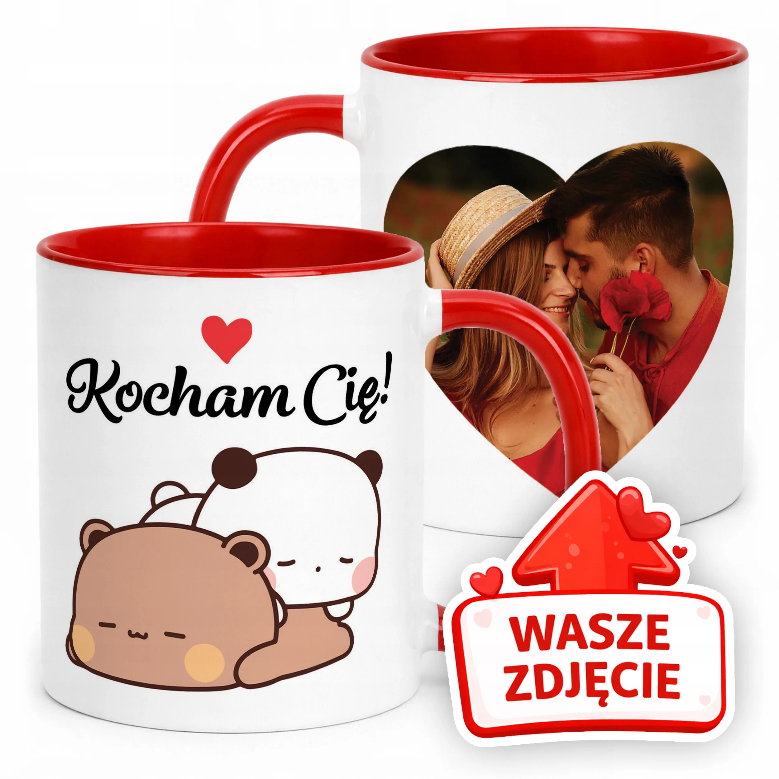 Kubek Czerwony Z Własnym Zdjęciem Serce Walentynki Prezent Upominek