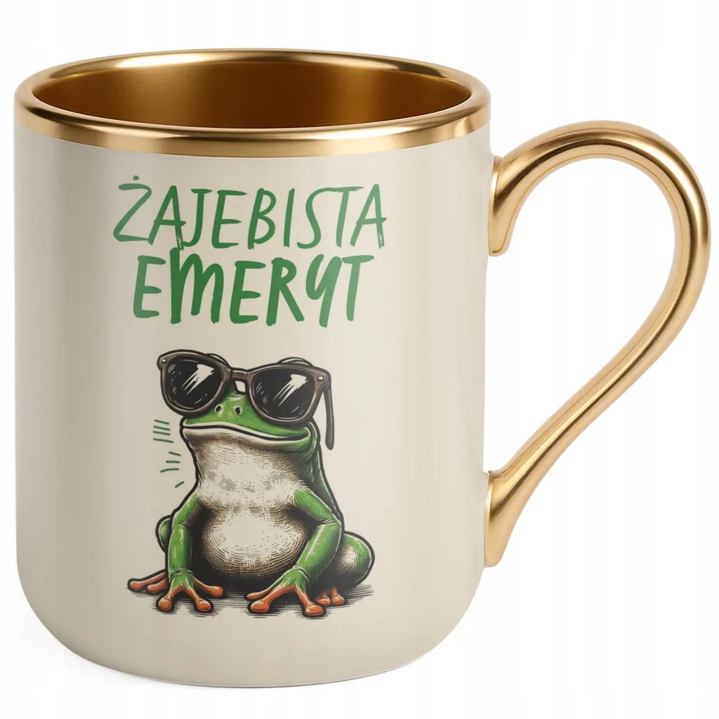 Kubek Premium Złoty Ecru Z okazji Emerytury Dla Emeryta Prezent