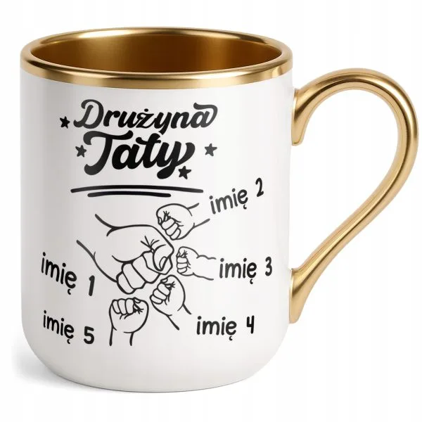 Kubek Premium Złoty Personalizowany Dzień Ojca Najlepsza Drużyna 4 Dzieci