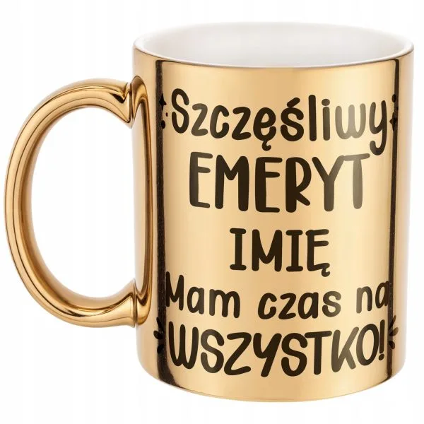 Złoty Kubek ceramiczny Personalizowany z okazji Emerytury Dla Emeryta