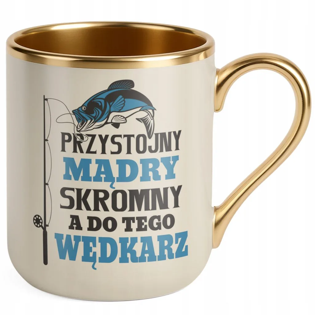 Kubek Premium Złoty Ecru Dla Wędkarza Wędkowanie Ryby Zabawny Prezent