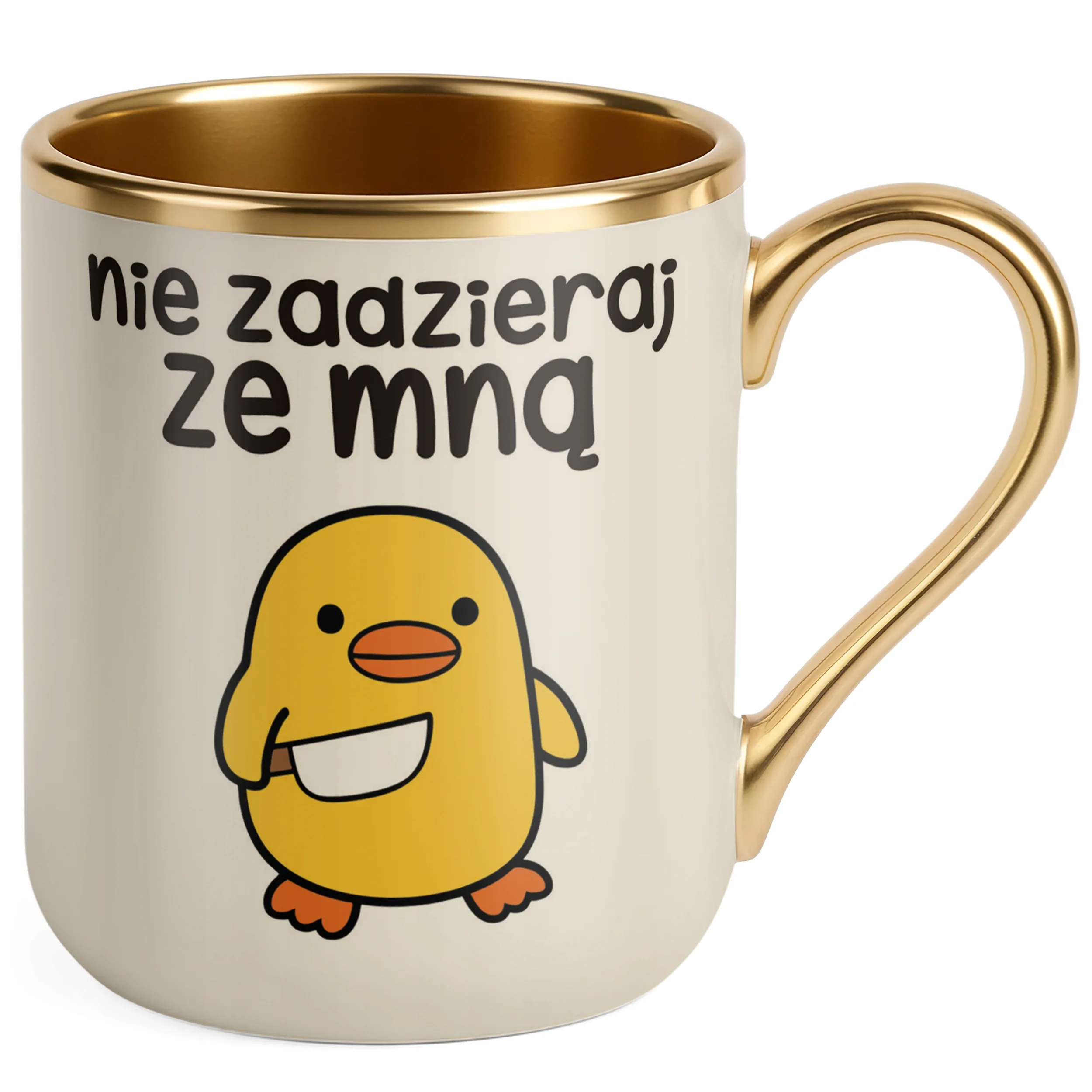 Kubek Premium Złoty Ecru Nie Zadzieraj Ze Mną Śmieszny Zabawny