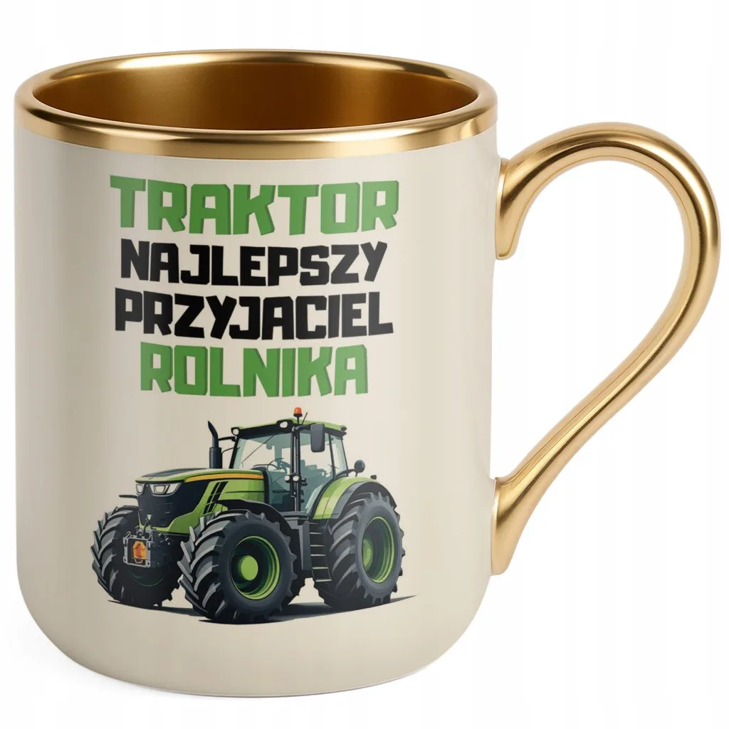 Kubek Premium Złoty Ecru Rolnik Dla Rolnika Traktor Zabawny Prezent