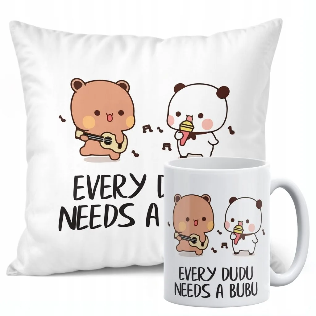 Zestaw Kubek + Poduszka 38×38 cm Walentynki Bubu i Dudu Dla Pary Prezent
