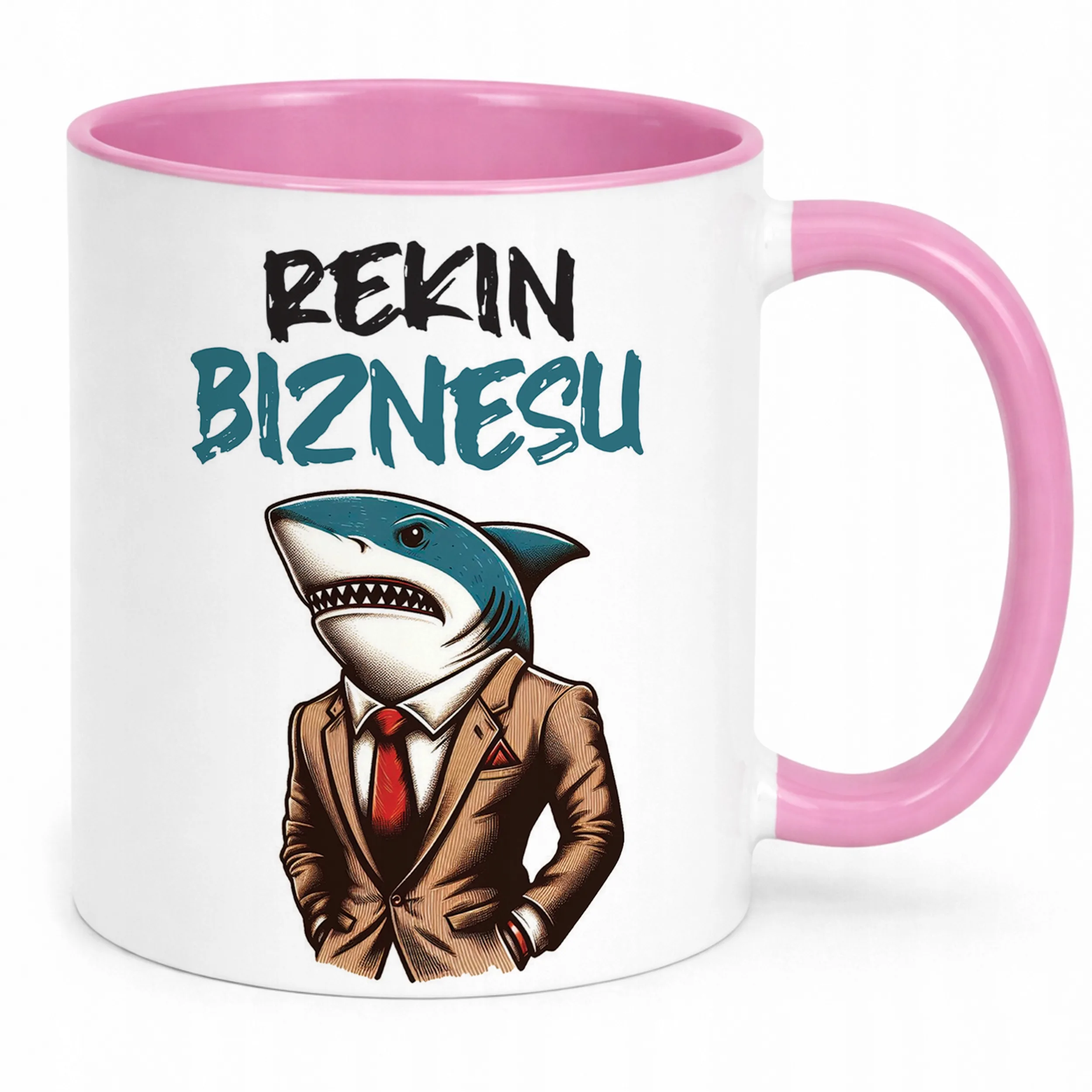 Kubek Różowy Rekin Biznesu Praca Prezent Upominek