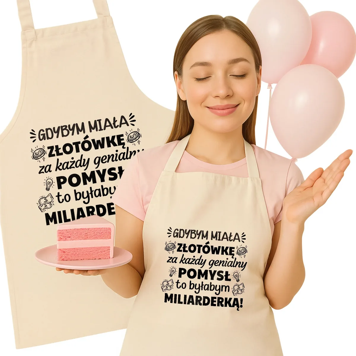 Bawełniany Fartuch Kuchenny Ecru Dzień Kobiet Prezent Z Nadrukiem Dla Niej