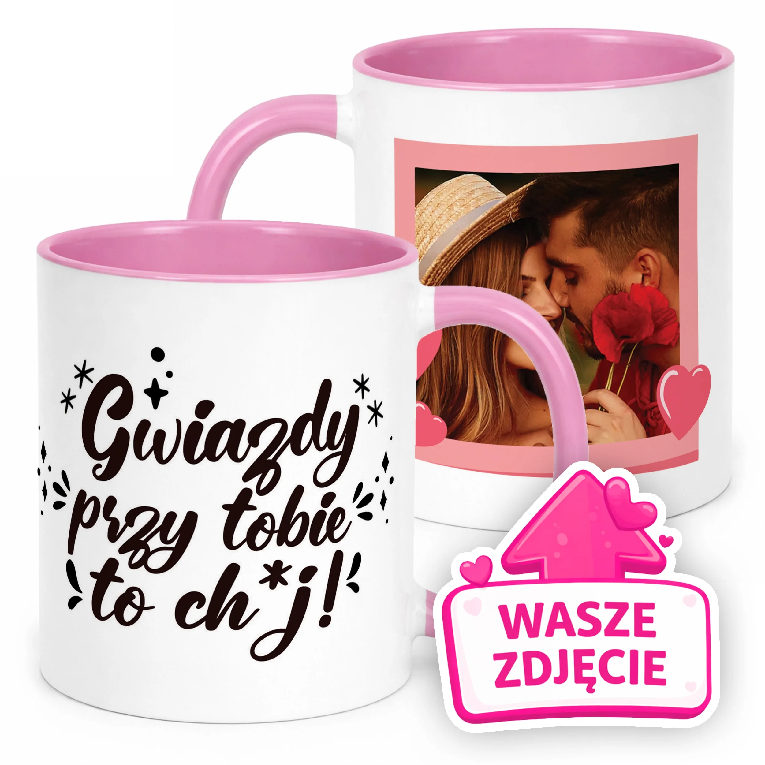 Kubek Różowy Z Własnym Zdjęciem Serce Walentynki Prezent Upominek
