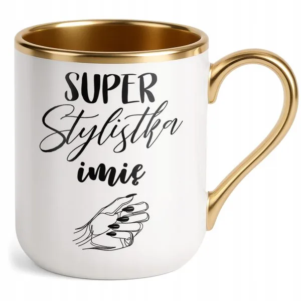 Kubek Premium Złoty Personalizowany Super Stylistka Paznokci Prezent