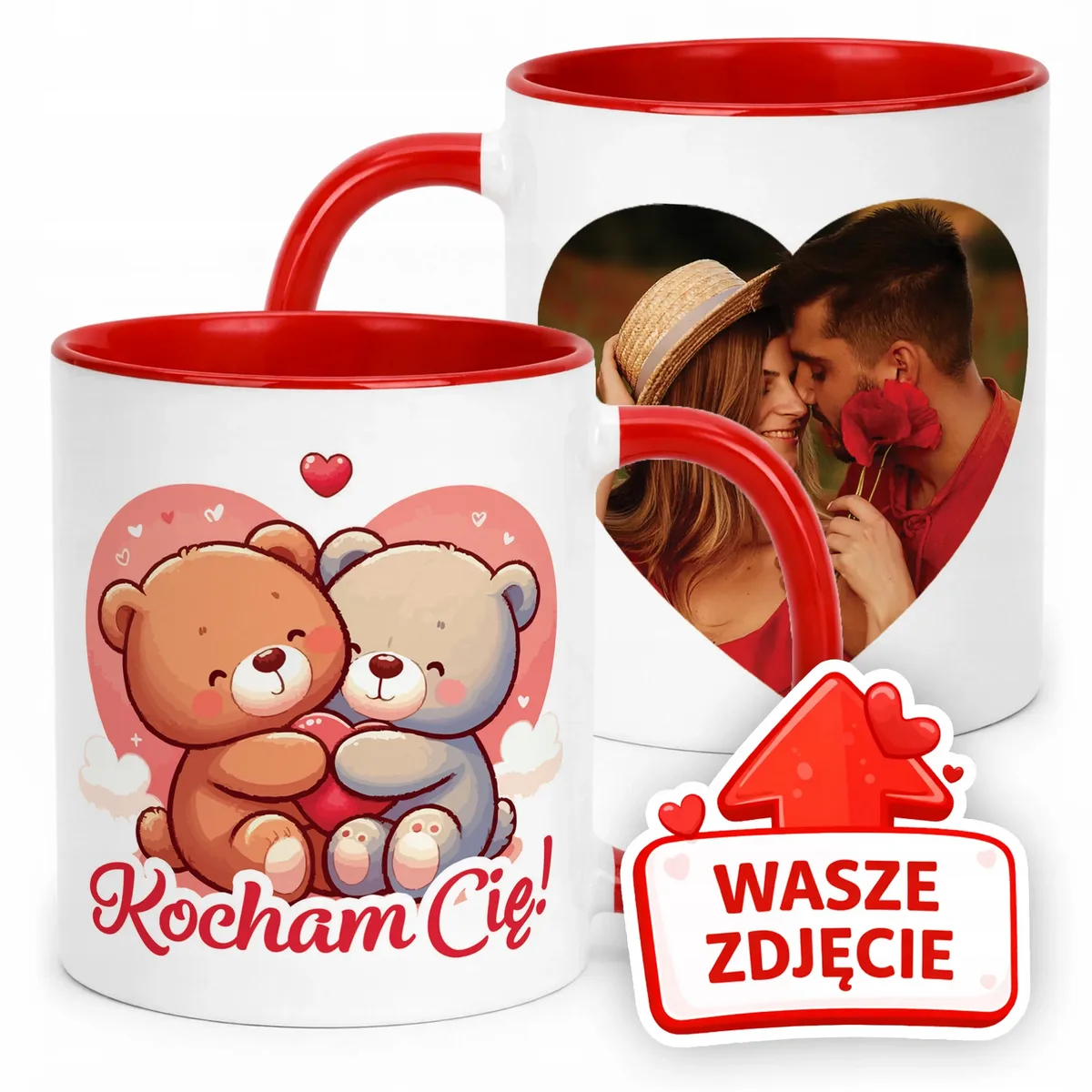 Kubek Czerwony Z Własnym Zdjęciem Serce Walentynki Prezent Upominek