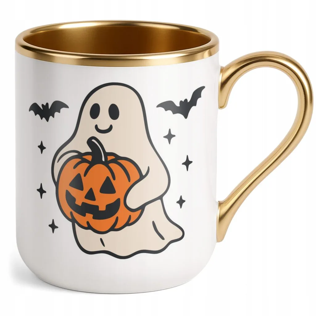 Kubek Premium Złoty Halloween Jesień Dynia Duch Prezent Upominek