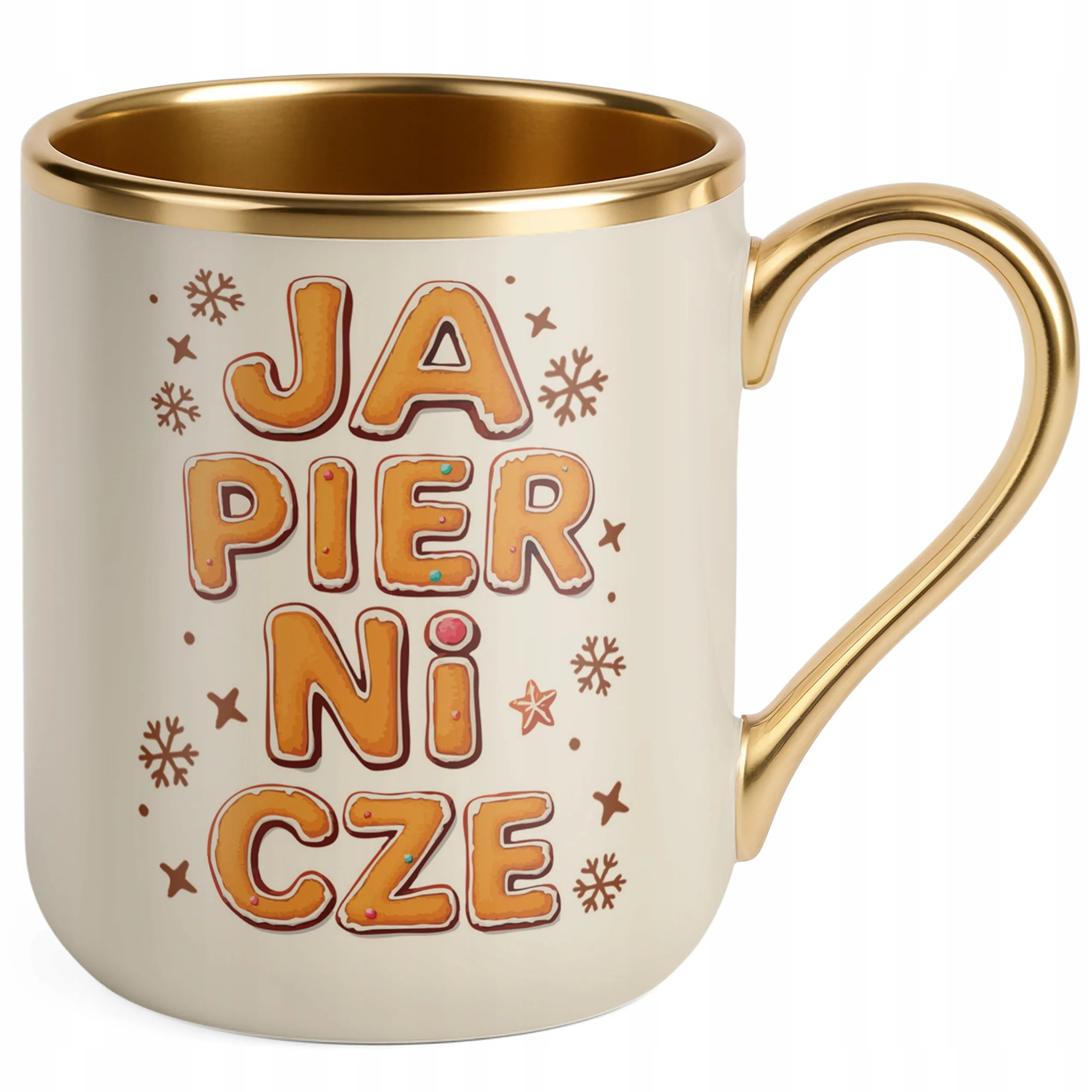 Kubek Premium Złoty Ecru Świąteczny Zabawny Japiernicze Boże Narodzenie