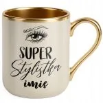 Kubek Premium Złoty Ecru Personalizowany Super Stylistka Rzęs Brwi
