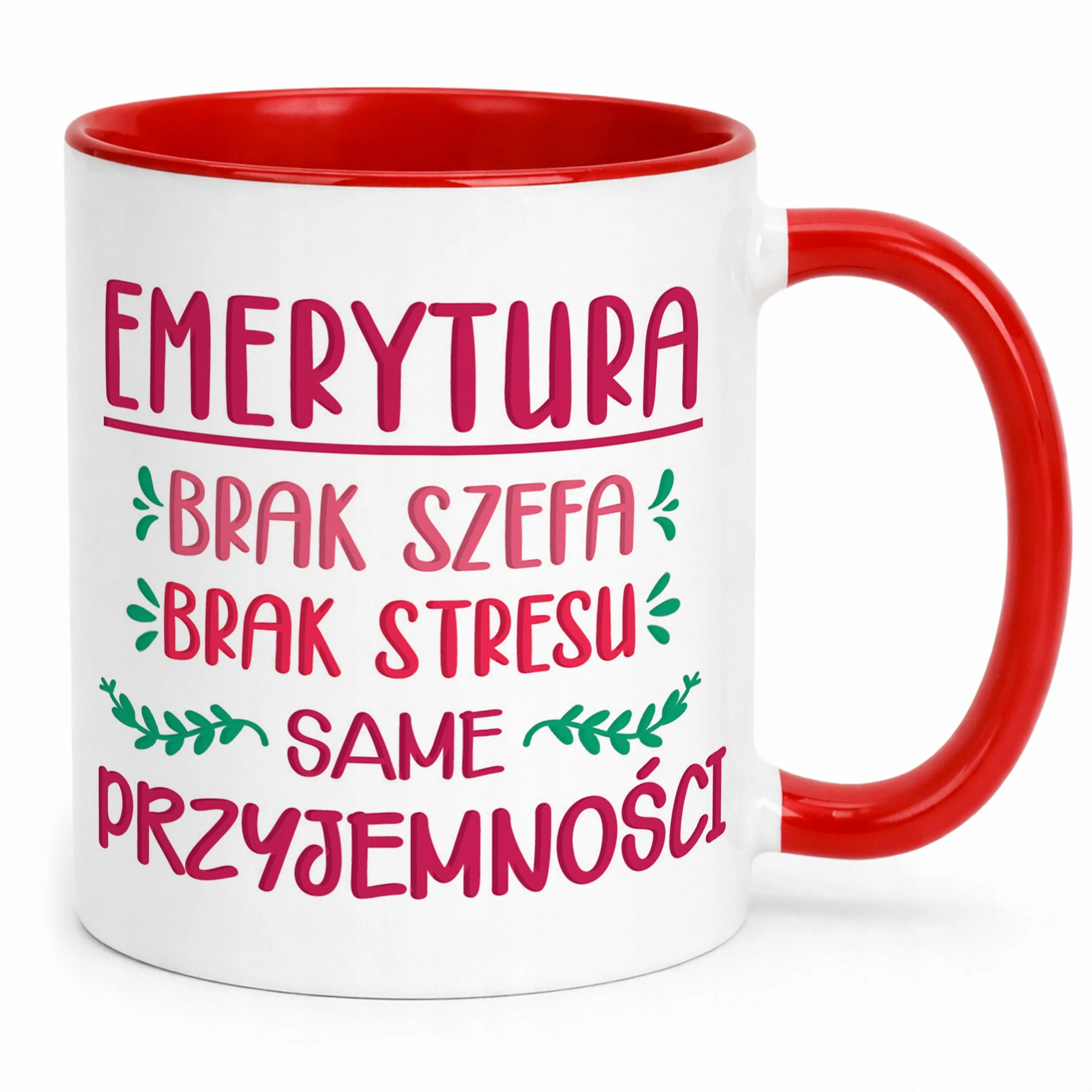 Kubek Czerwony z okazji Emerytury Dla Emeryta Emerytki Prezent Upominek