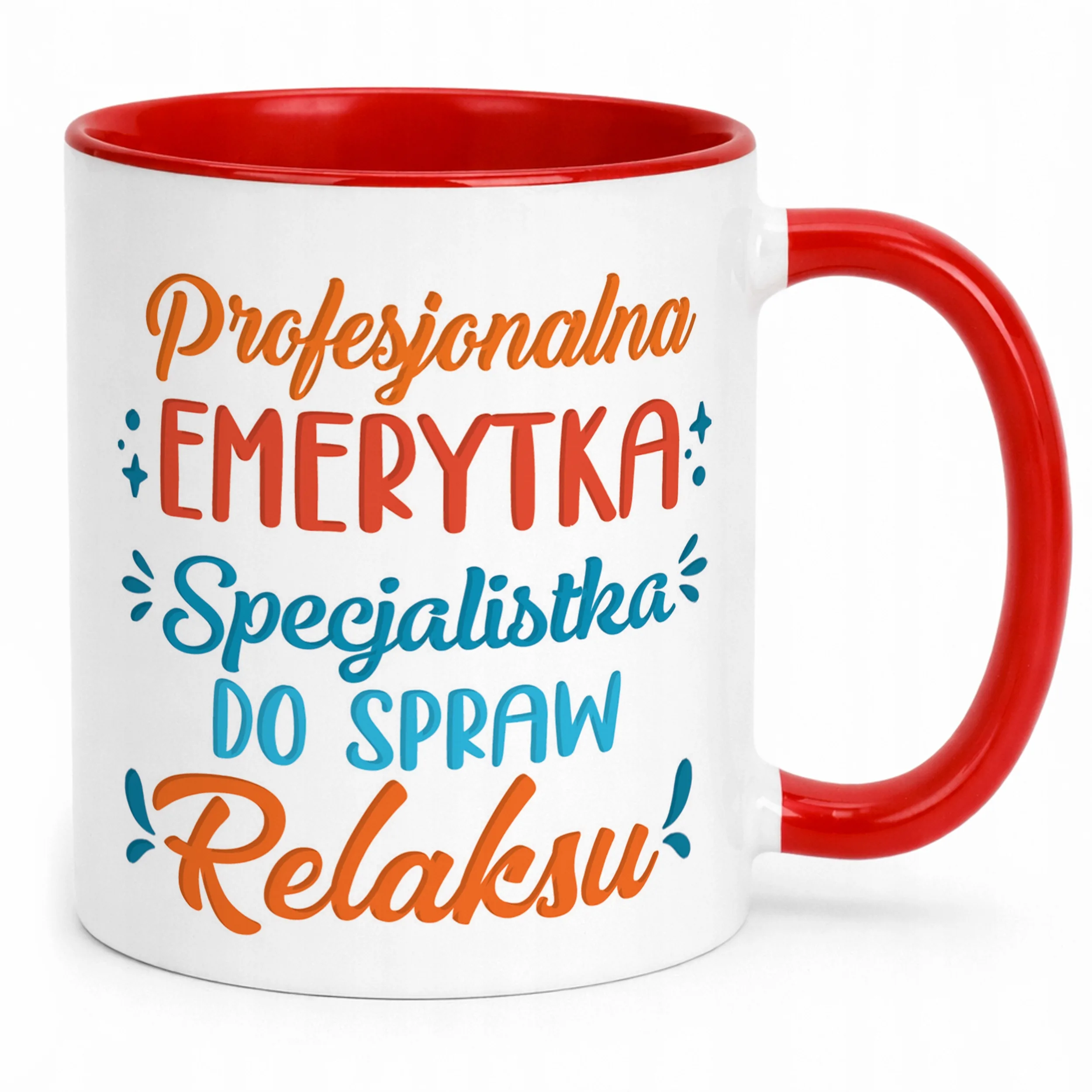 Kubek Czerwony z okazji Emerytury Dla Emerytki Prezent Upominek