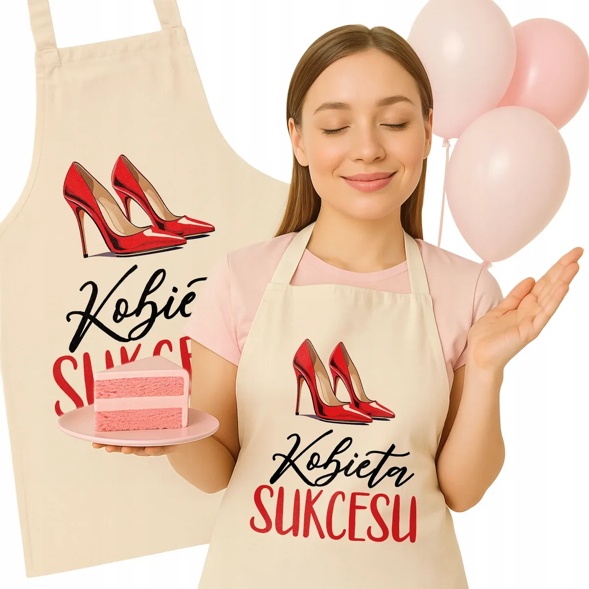 Bawełniany Fartuch Kuchenny Ecru Dzień Kobiet Prezent Z Nadrukiem Dla Niej