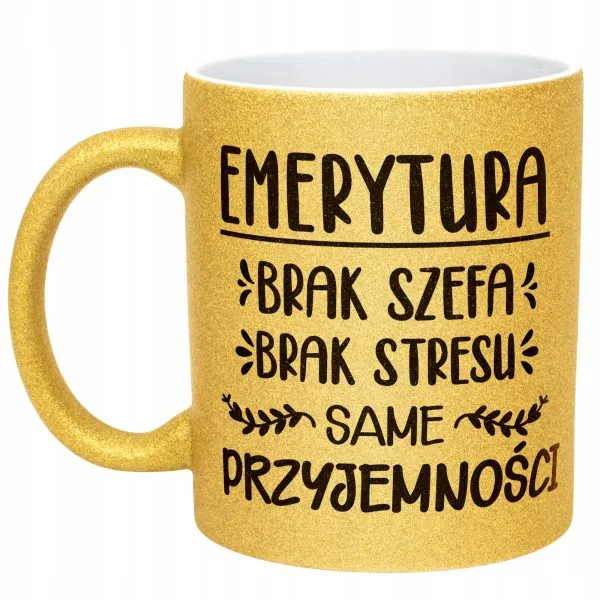 Złoty kubek brokatowy Z okazji Emerytury Dla Emeryta Emerytki Prezent