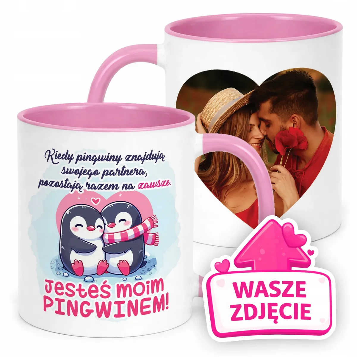 Kubek Różowy Z Własnym Zdjęciem Serce Walentynki Prezent Upominek