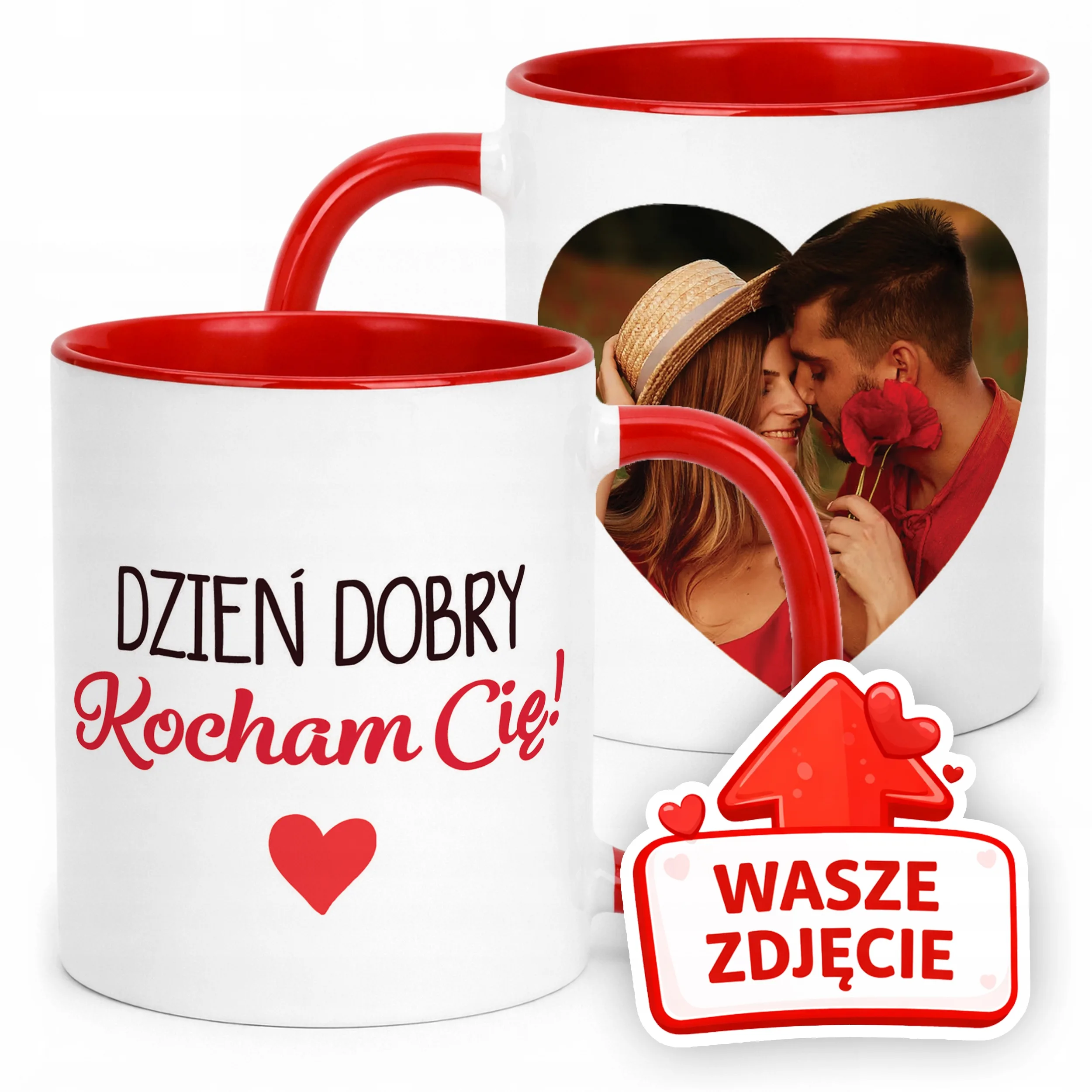 Kubek Czerwony Z Własnym Zdjęciem Serce Walentynki Prezent Upominek