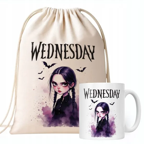 Zestaw Kubek + Plecak Nevermore Wednesday Addams Dla Fanów Prezent