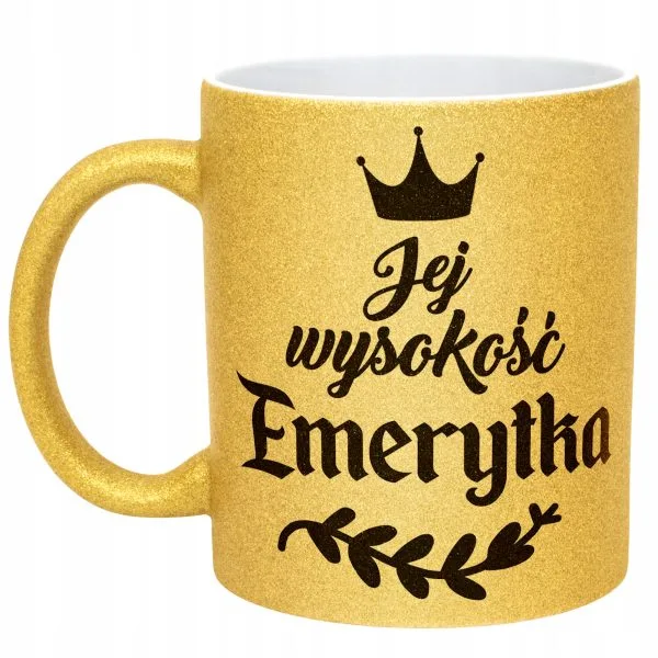 Złoty kubek brokatowy Z okazji Emerytury Dla Emerytki Prezent