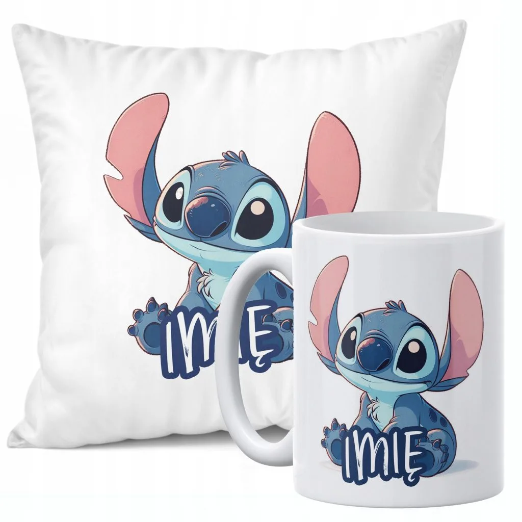 Zestaw Personalizowany Kubek + Poduszka 38×38 cm Dla Fanów Lilo i Sticz