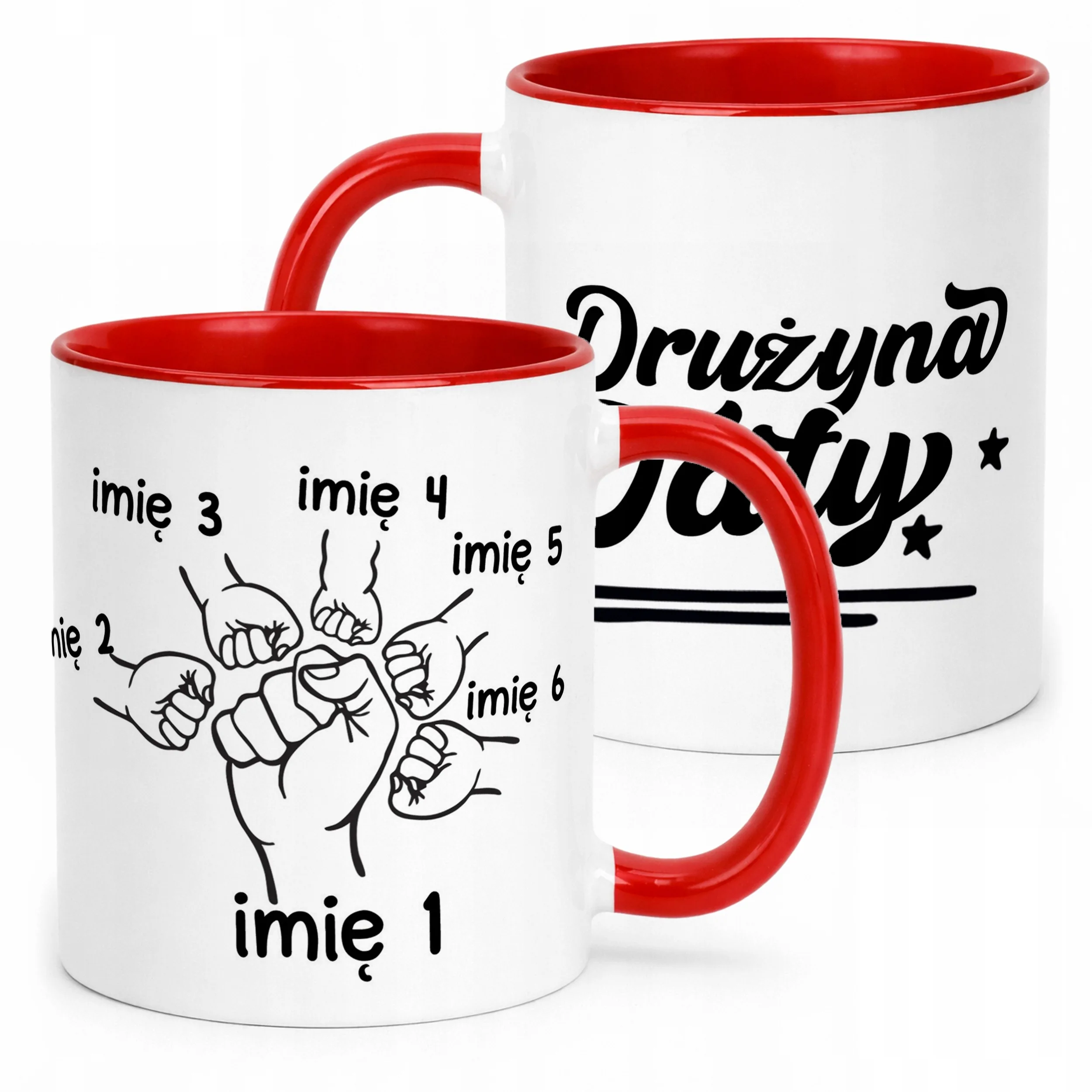 Kubek Czerwony Personalizowany Dzień Ojca Najlepsza Drużyna 5 Dzieci