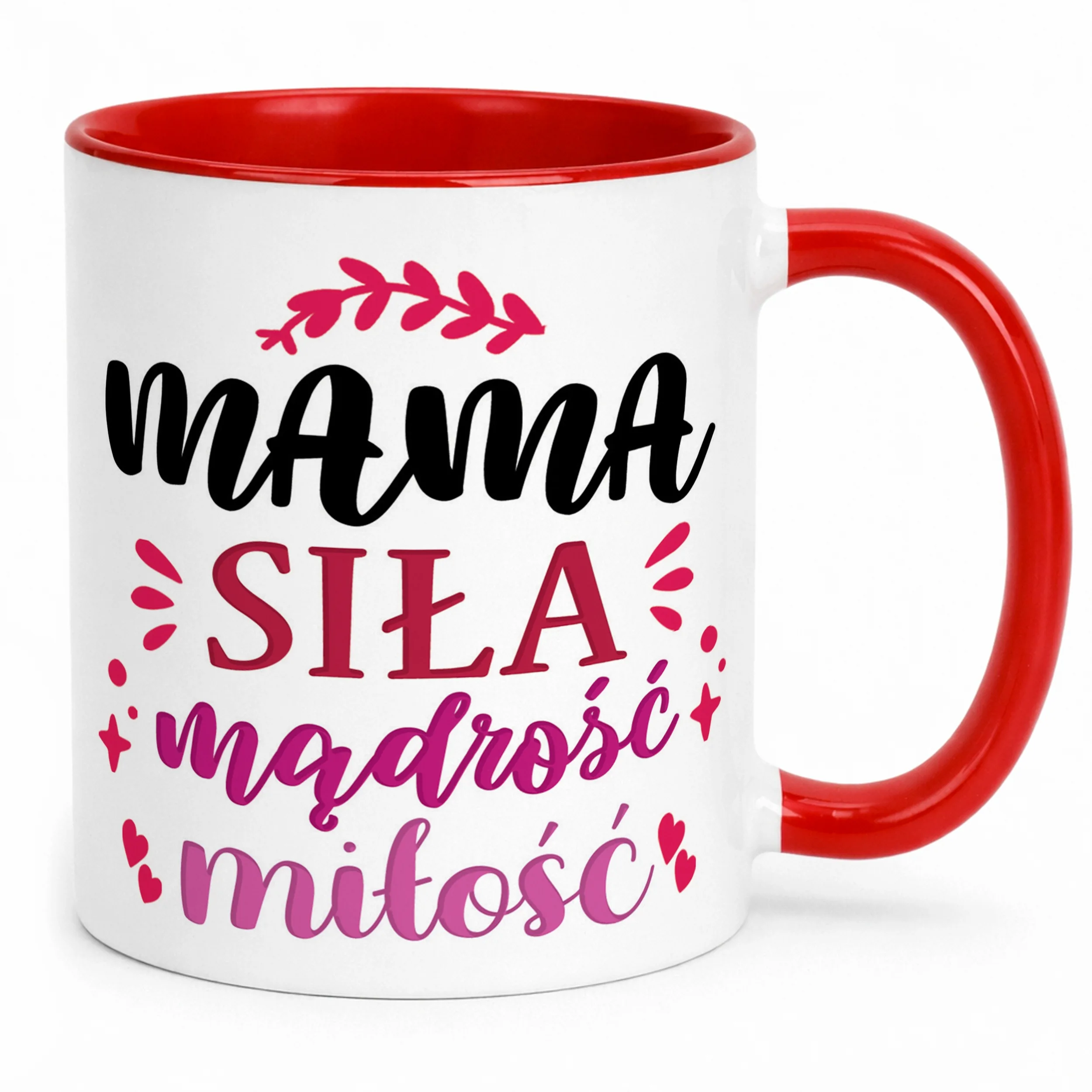 Kubek Czerwony Dzień Matki Dla Mamy Prezent Siła Mądrość Miłość Mama