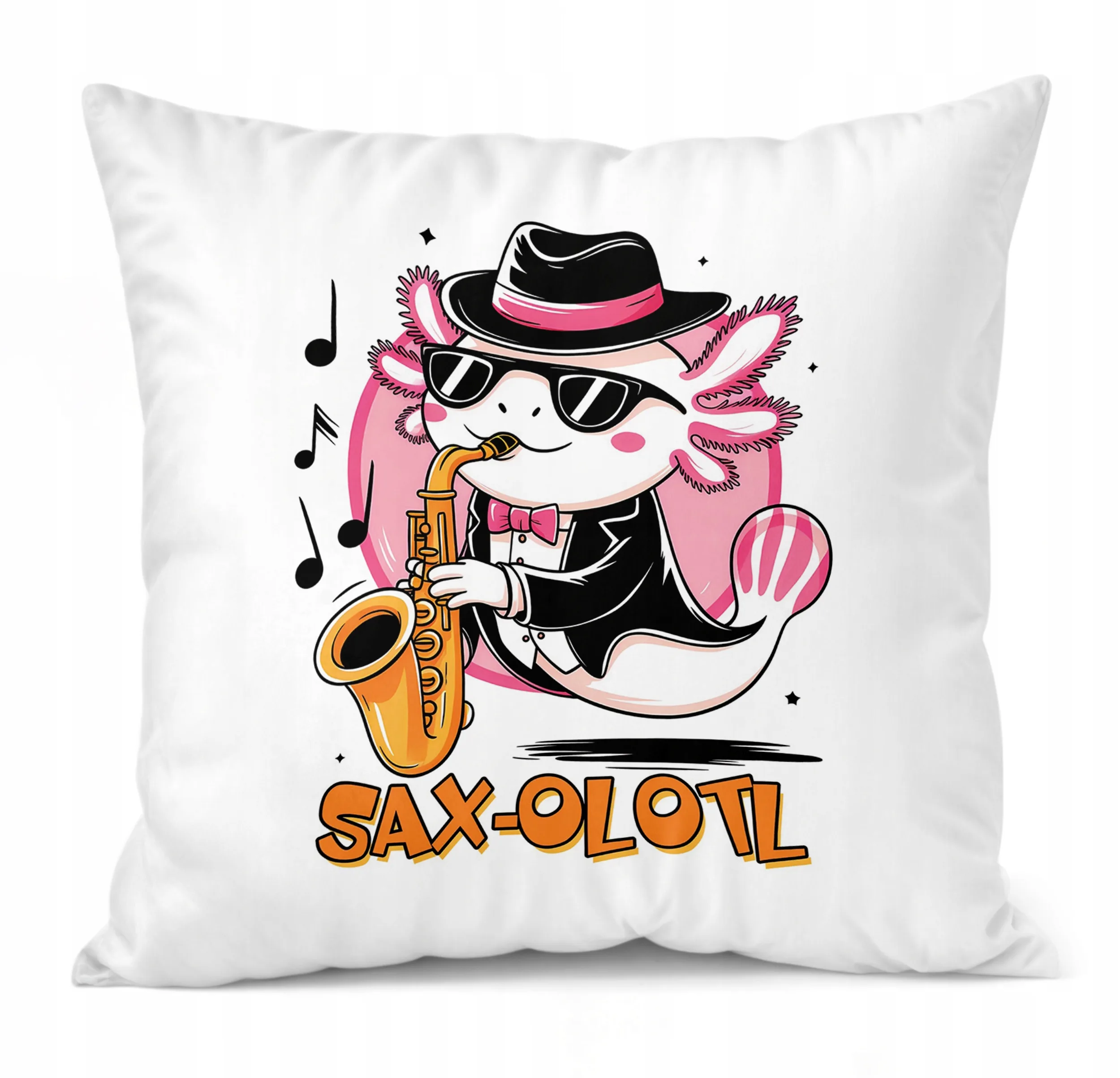 Poduszka biała 40×40 uśmiech Aksolotl Axolotl Różowy Zwierzak Viral Trend