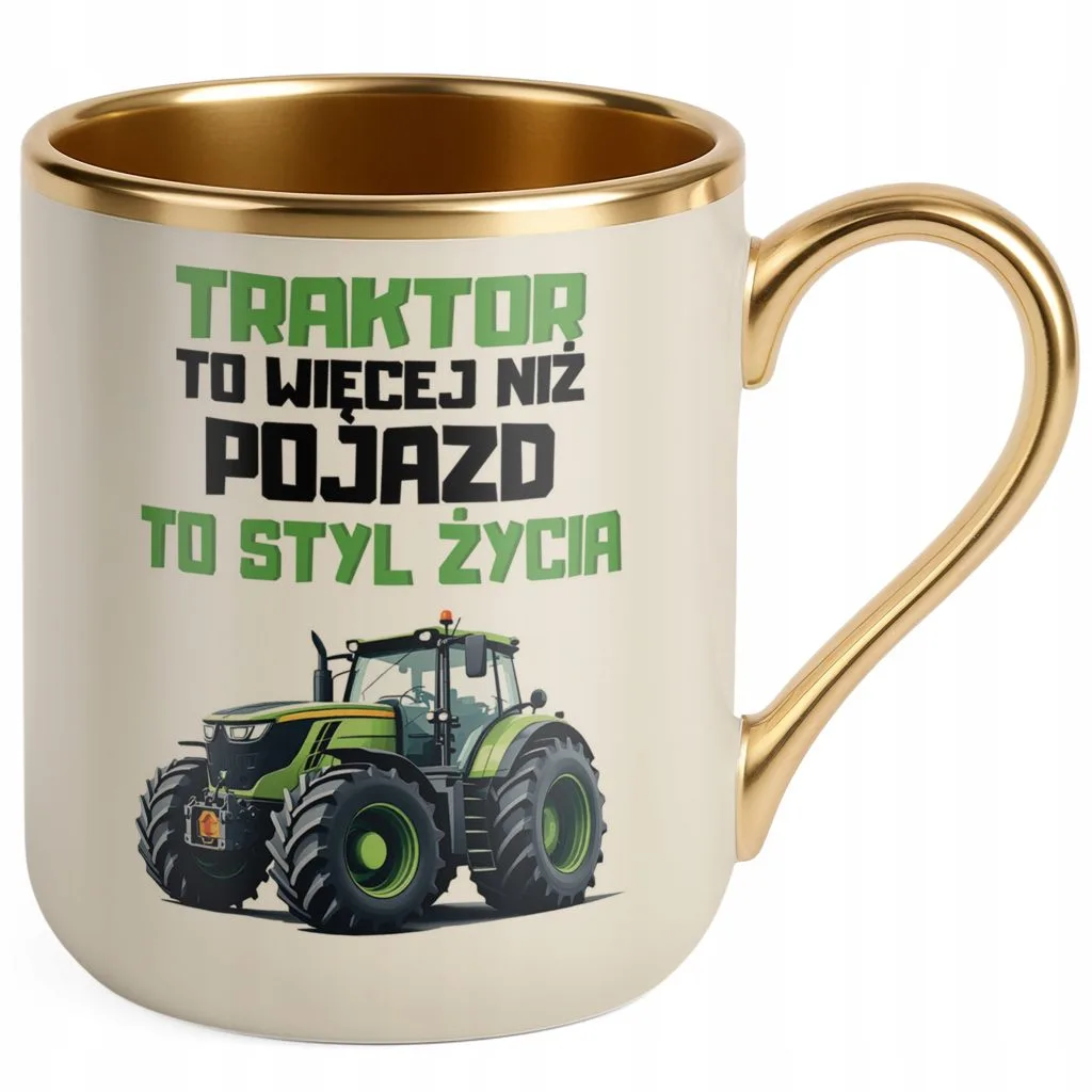 Kubek Premium Złoty Ecru Rolnik Dla Rolnika Traktor Zabawny Prezent