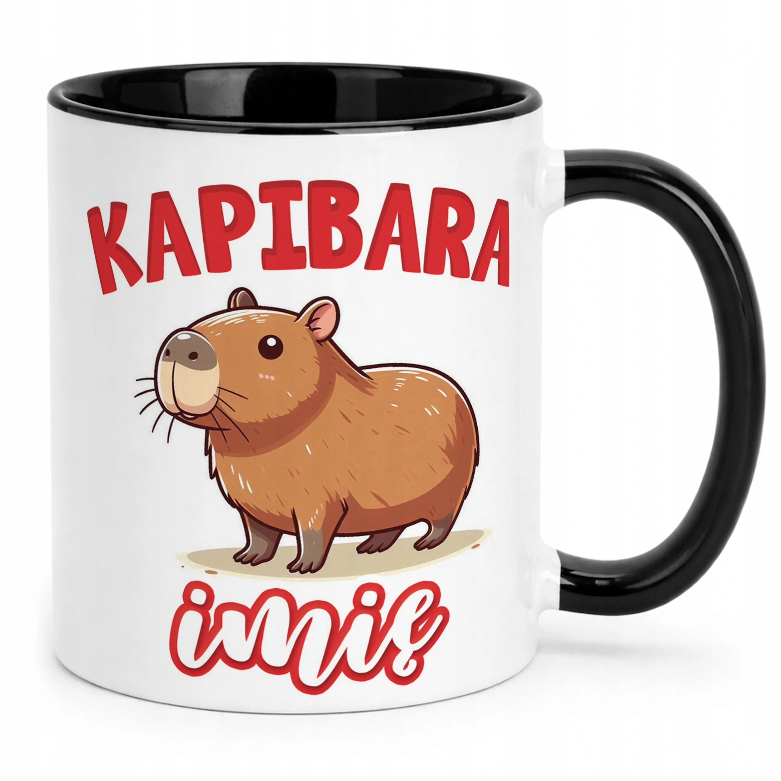 Kubek Czarny Personalizowany Kapibara Capybara Zwierzak Dla Dzieci