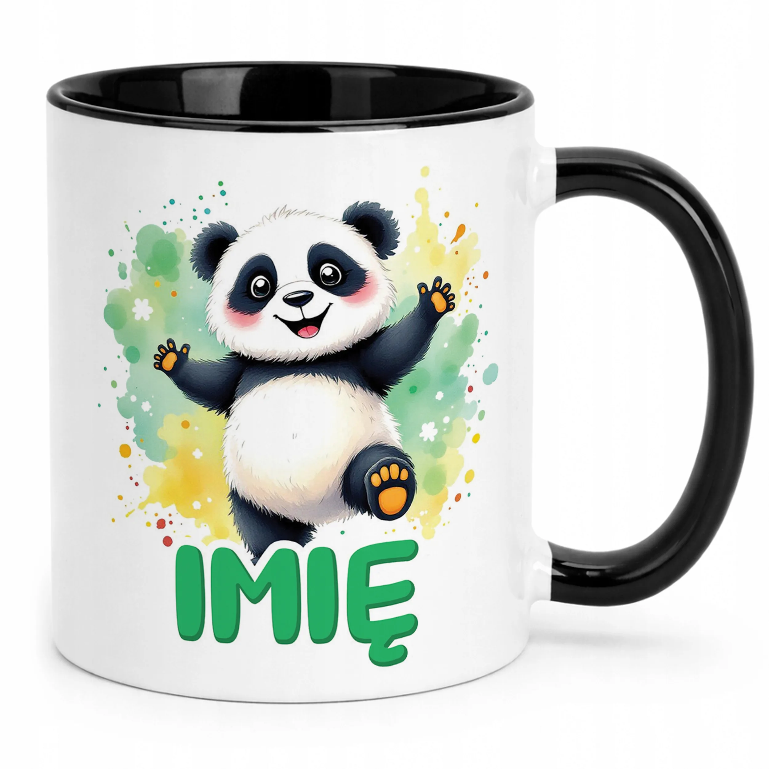 Kubek Czarny Personalizowany Panda Zwierzak Słodki Dla Dzieci