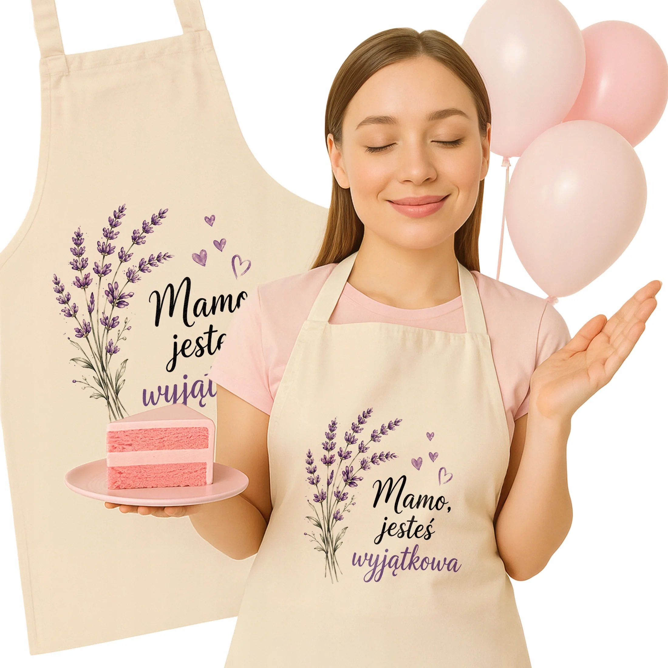 Bawełniany Fartuch Kuchenny Ecru Dzień Matki wyjątkowy upominek dla mamy