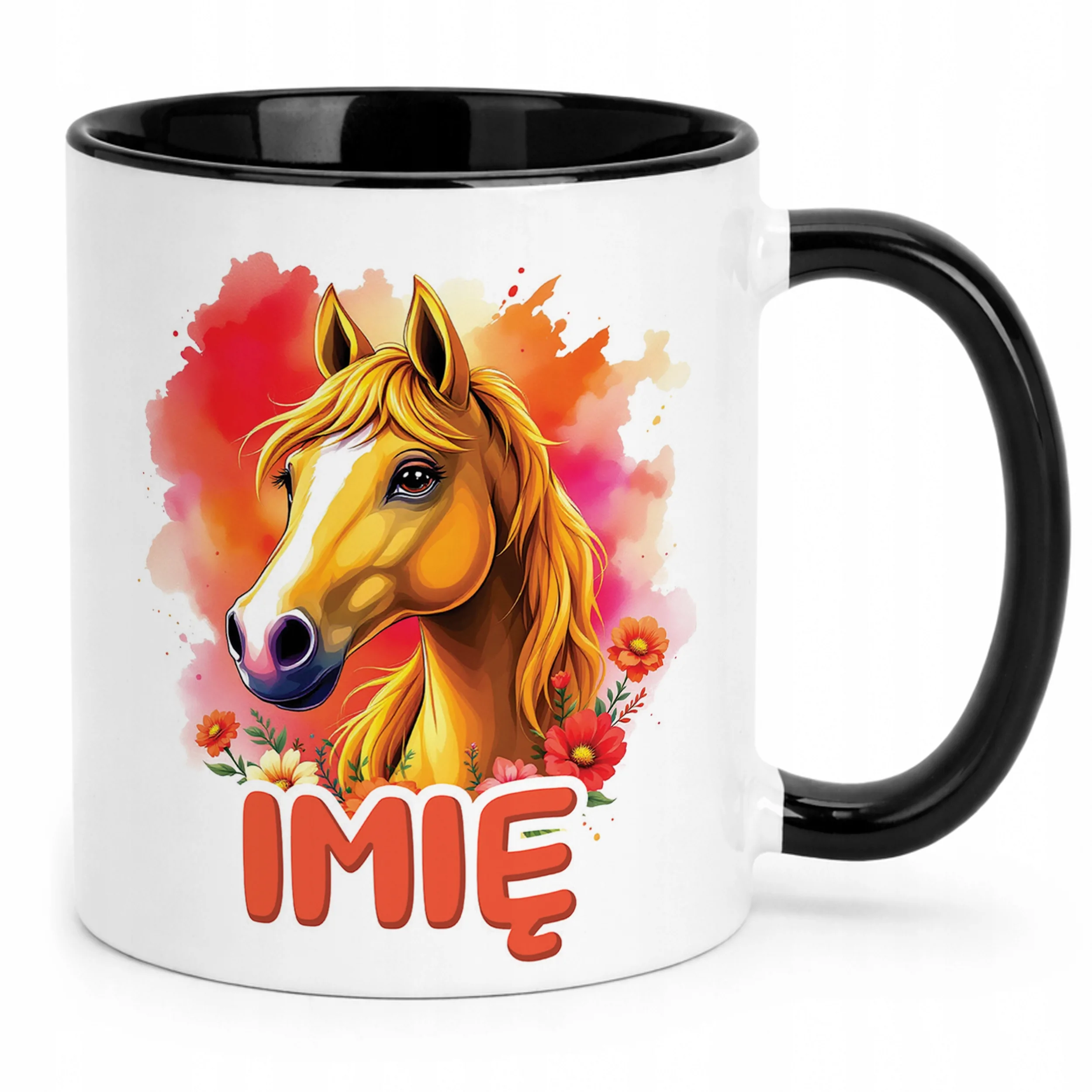 Kubek Czarny Personalizowany Z Koniem Koń Słodki Dla Dzieci