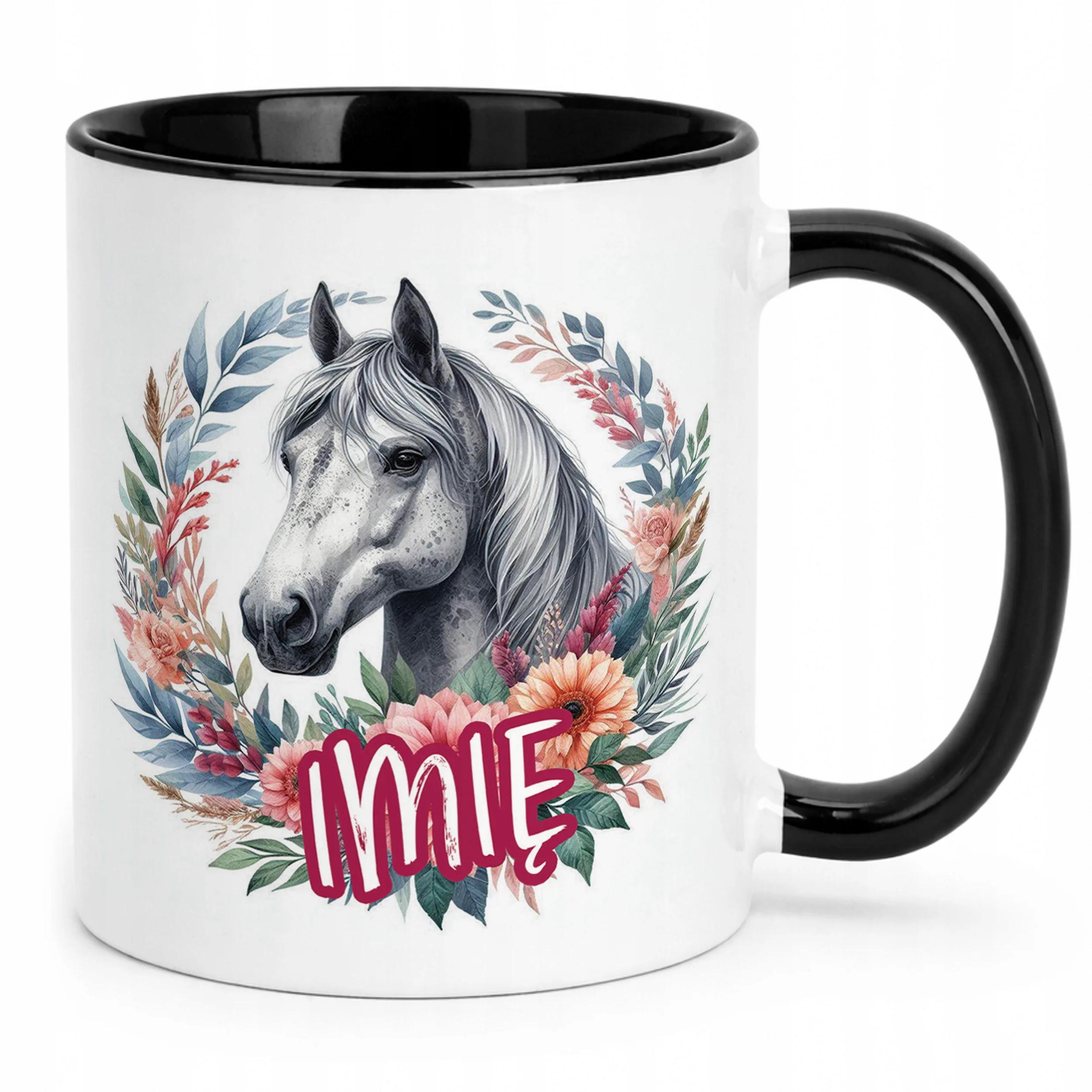 Kubek Czarny Personalizowany Z Koniem Koń Słodki Dla Dzieci Prezent