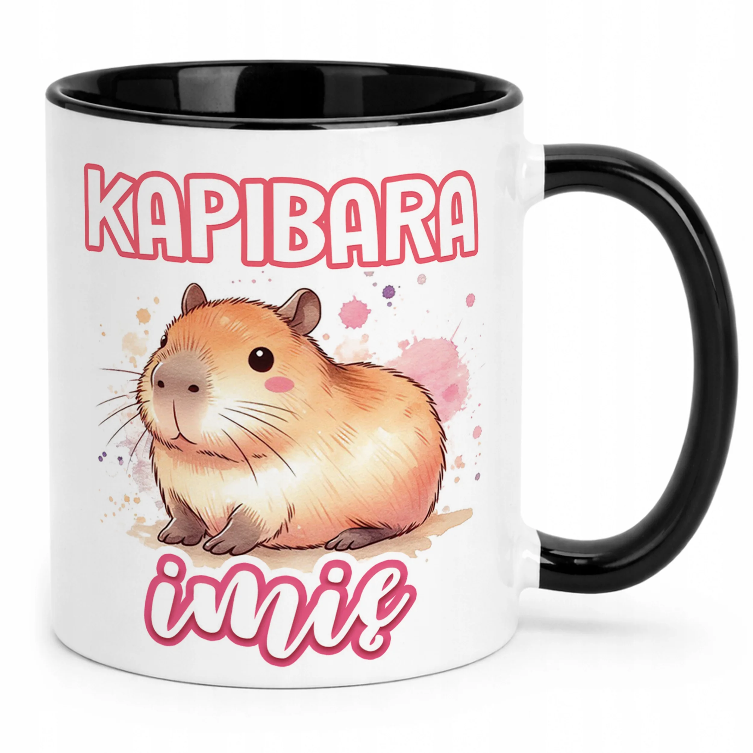 Kubek Czarny Personalizowany Kapibara Capybara Zwierzak Dla Dzieci