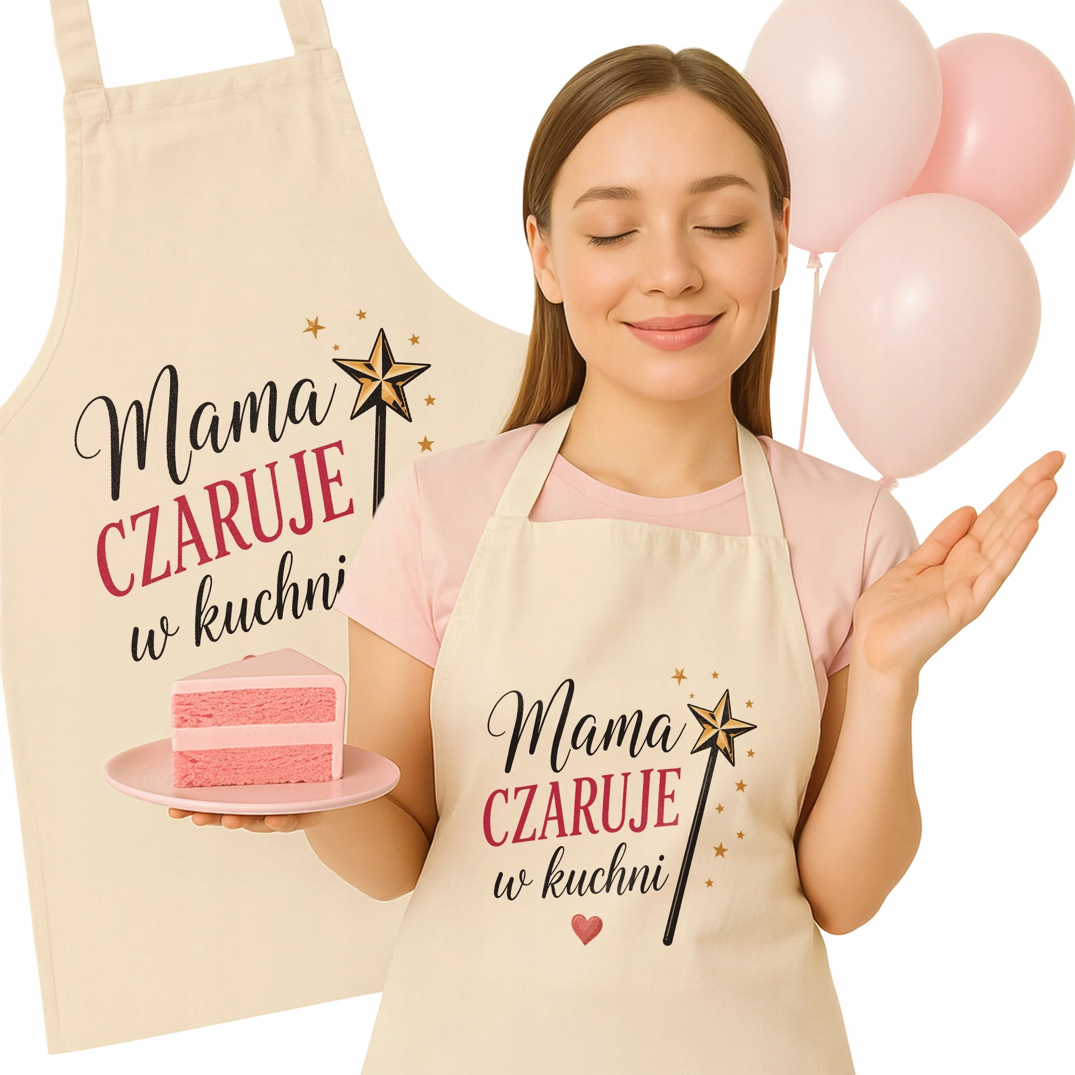 Bawełniany Fartuch Kuchenny Ecru Dzień Matki pomysł na prezent dla mamy