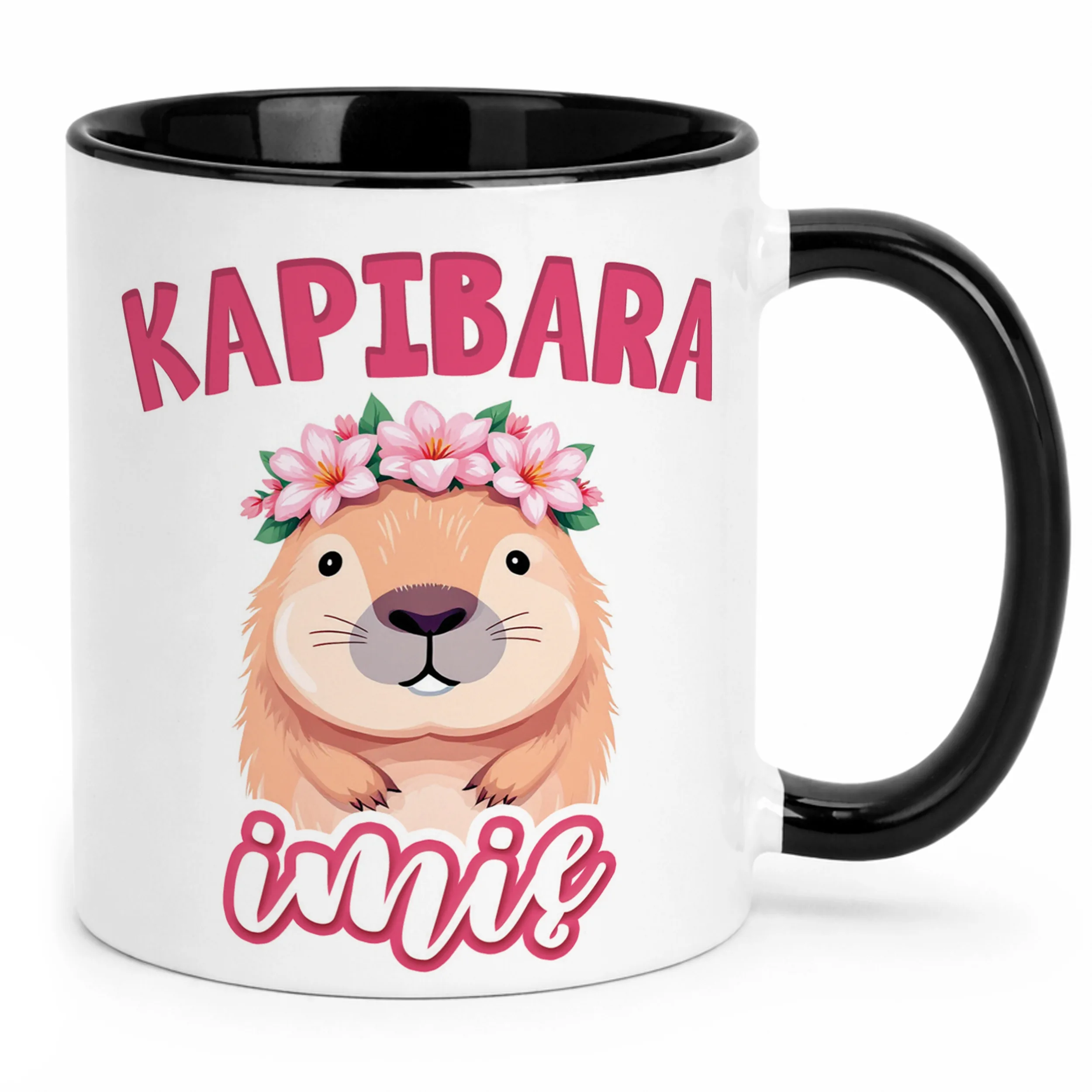 Kubek Czarny Personalizowany Kapibara Capybara Zwierzak Dla Dzieci