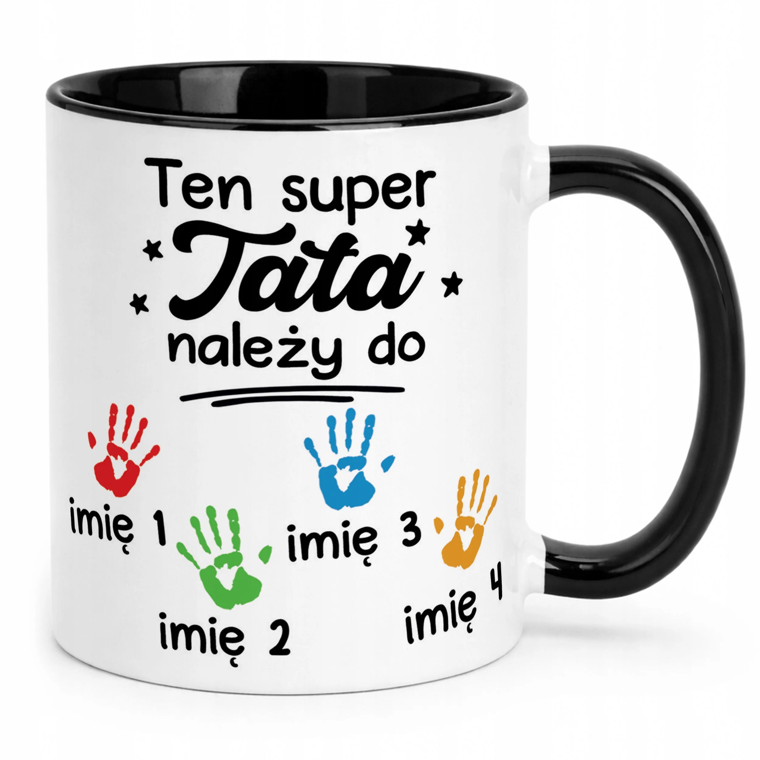 Kubek Czarny Personalizowany Dzień Ojca Tata Należy Do 4 Dzieci