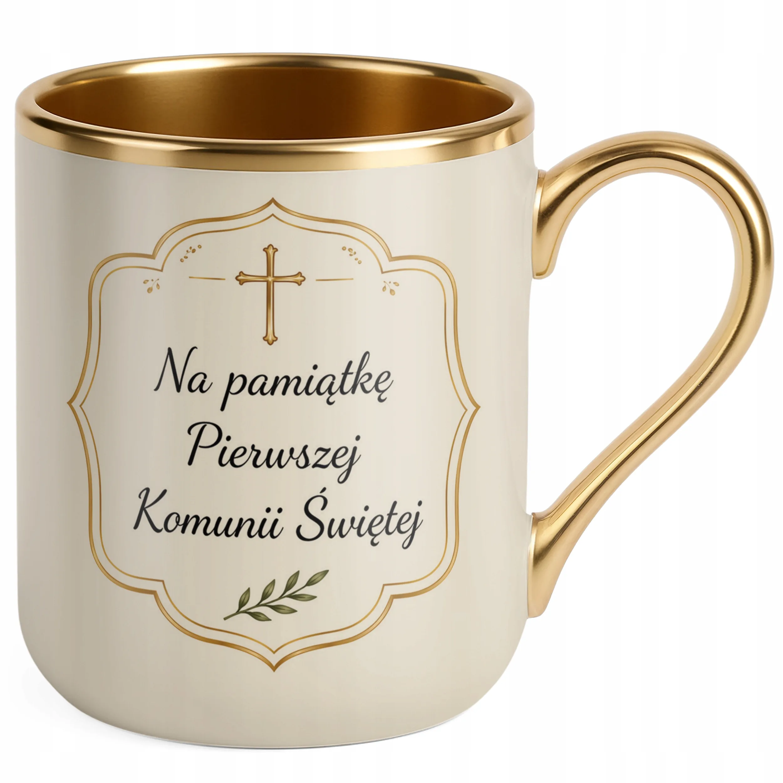 Kubek złoty ecru Pierwsza Komunia Święta pamiątka dla gości
