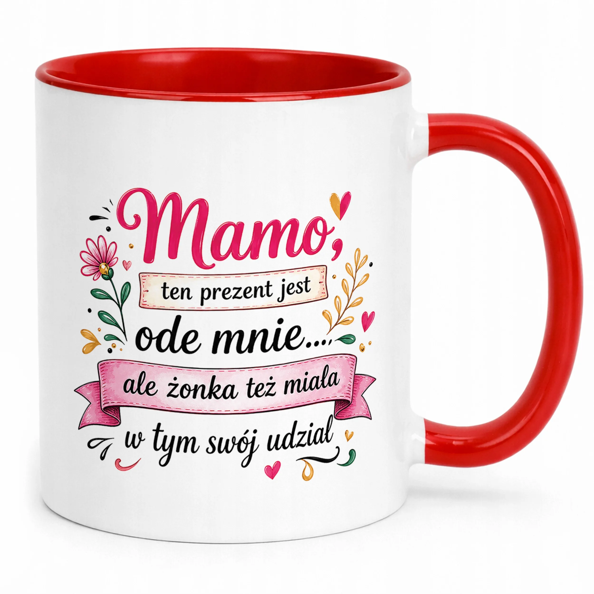 Prezent na Dzień Matki kubek czerwony dla mamy miły upominek dla mamy
