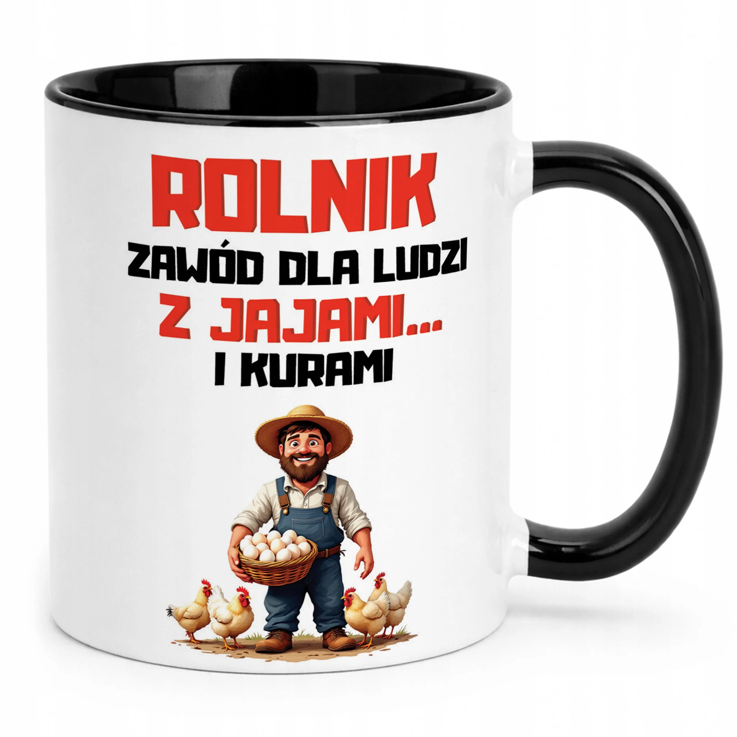 Kubek Czarny Rolnik Dla Rolnika Kury Zabawny Prezent Upominek