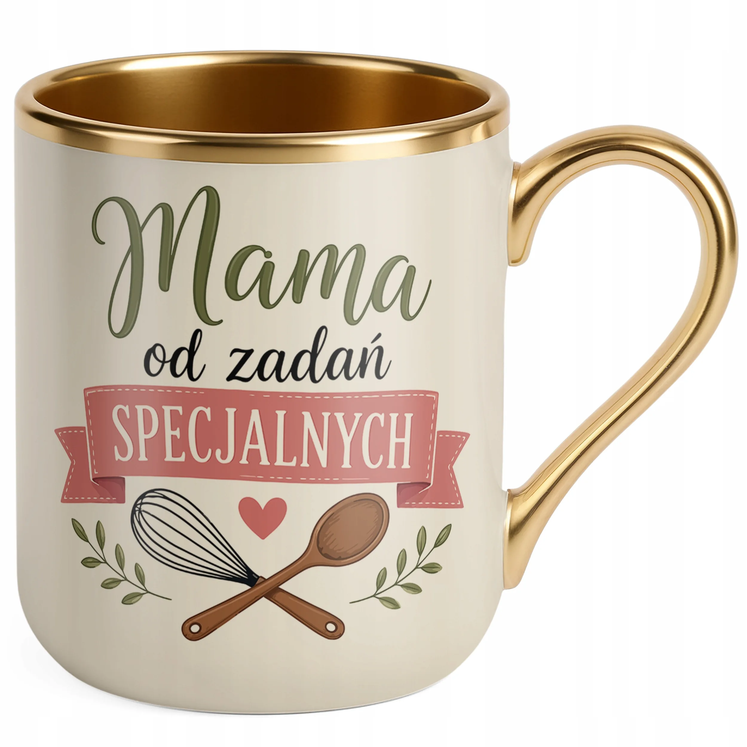 Prezent na Dzień Matki kubek premium złoty ecru dla mamy fajny upominek