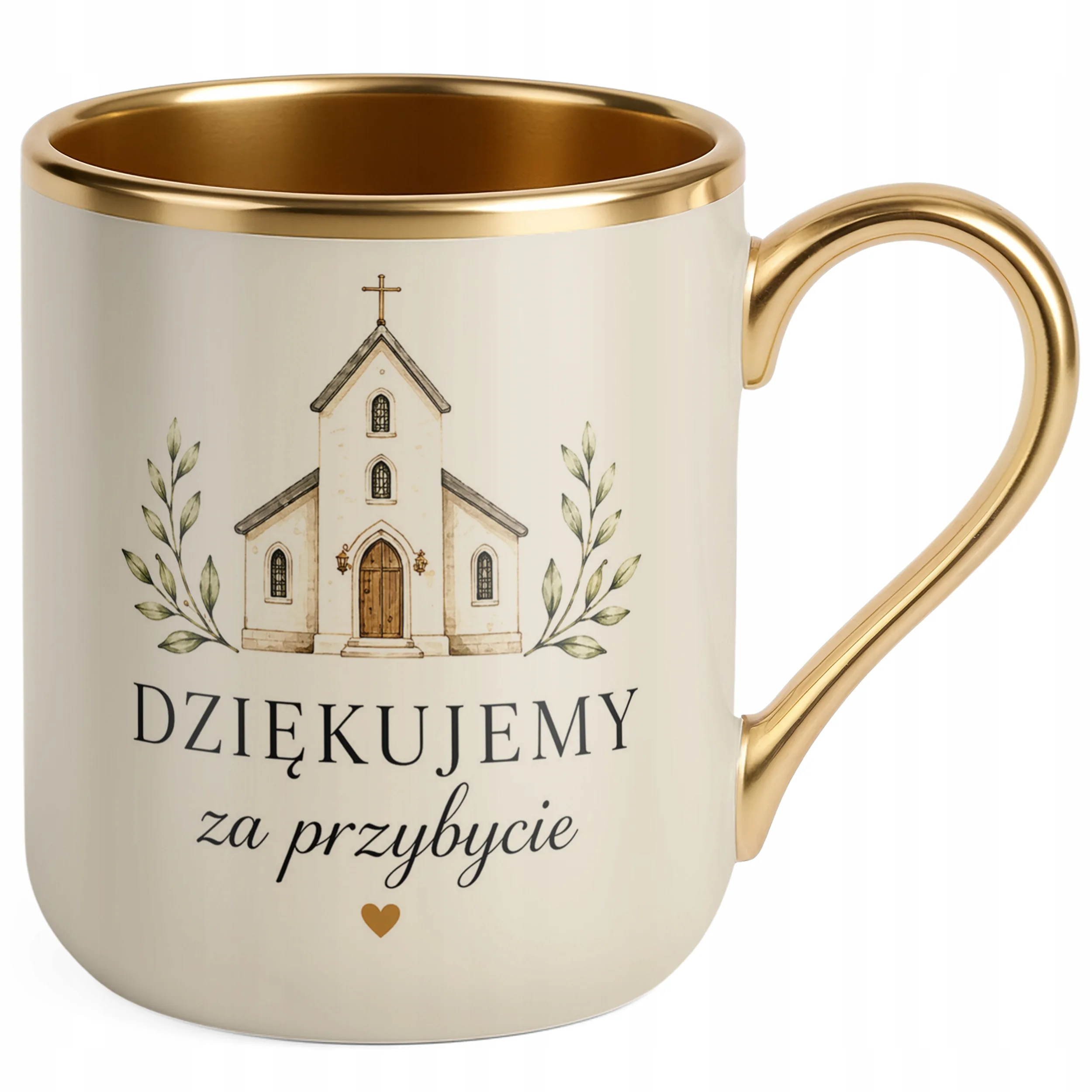 Kubek złoty ecru Komunia Święta podziękowanie dla gości Premium