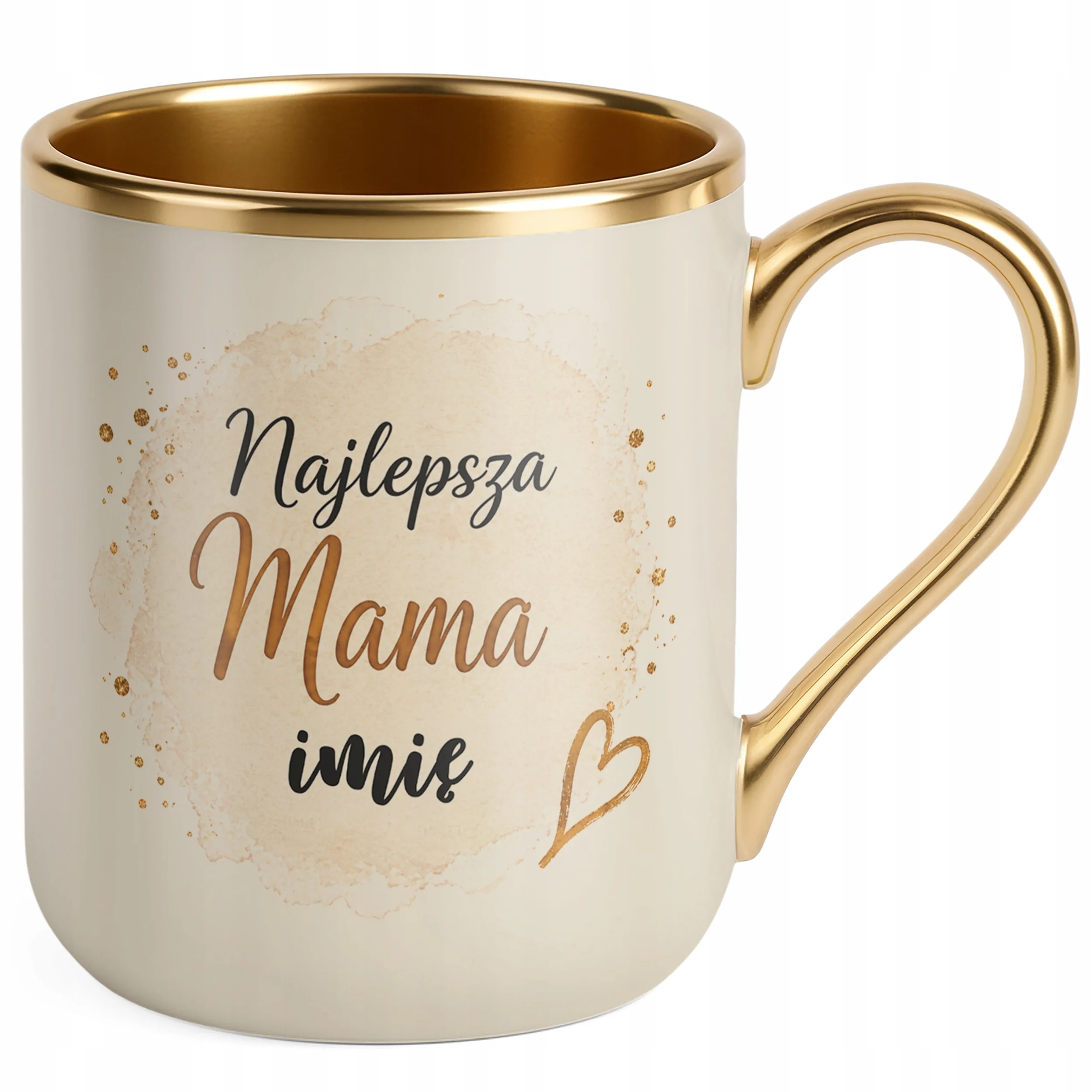 Kubek premium złoty ecru personalizowany dla mamy prezent Dzień Matki